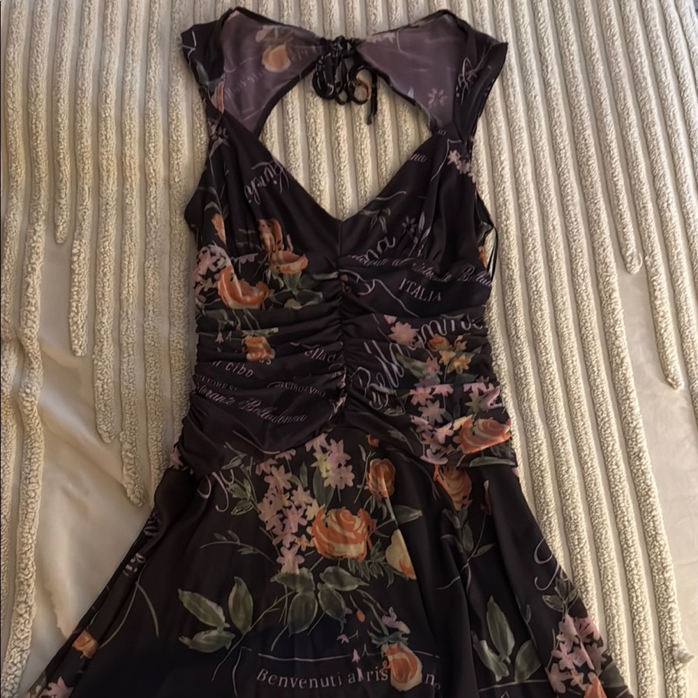 Silence + Noise Black Floral Backless Dress